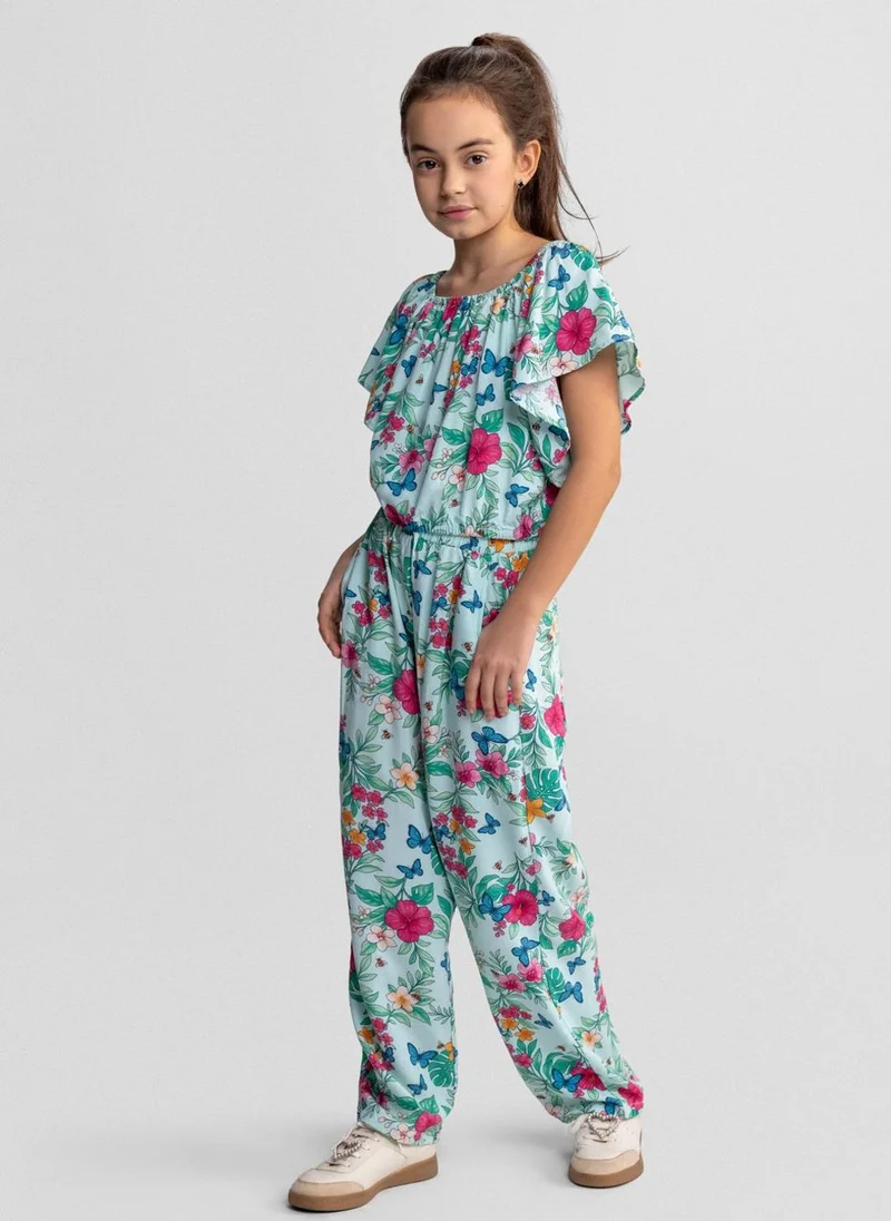 MINOTI Girls viscose tropical print set mint